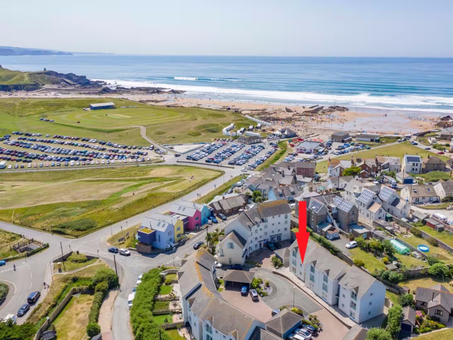 Aerial view near Crooklets Beach in Bude